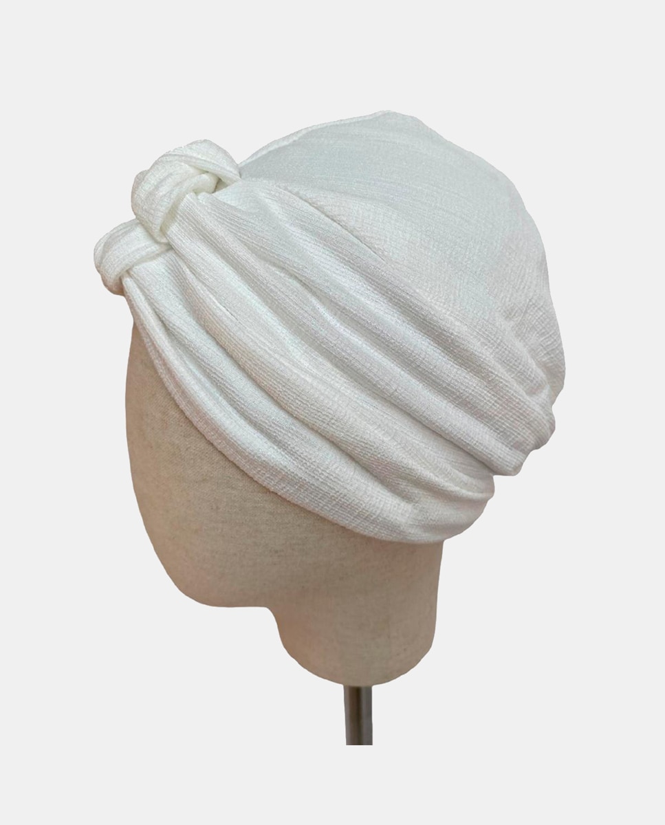 Turbante de Nó Duplo à Frente Forrado em Bambu Branco-3