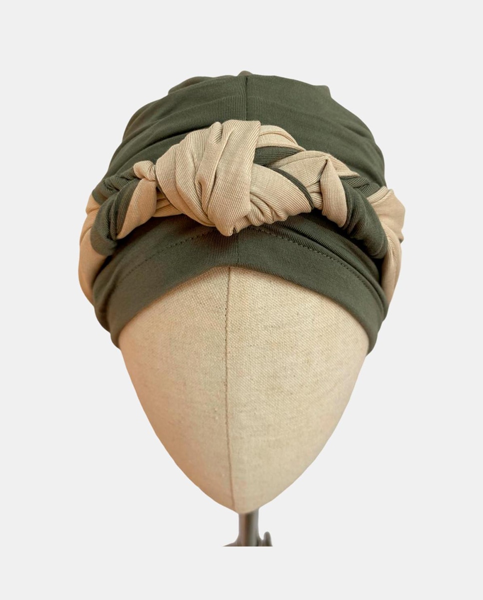 Imagem 0 de Turbante com Trança à Frente e Padrão Espinha de Peixe - Caqui/Cru