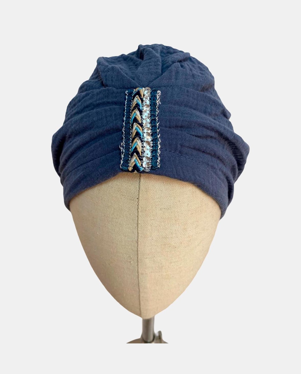 Imagem 0 de Turbante Ondulado de Algodão Jeans com Pendente à Frente