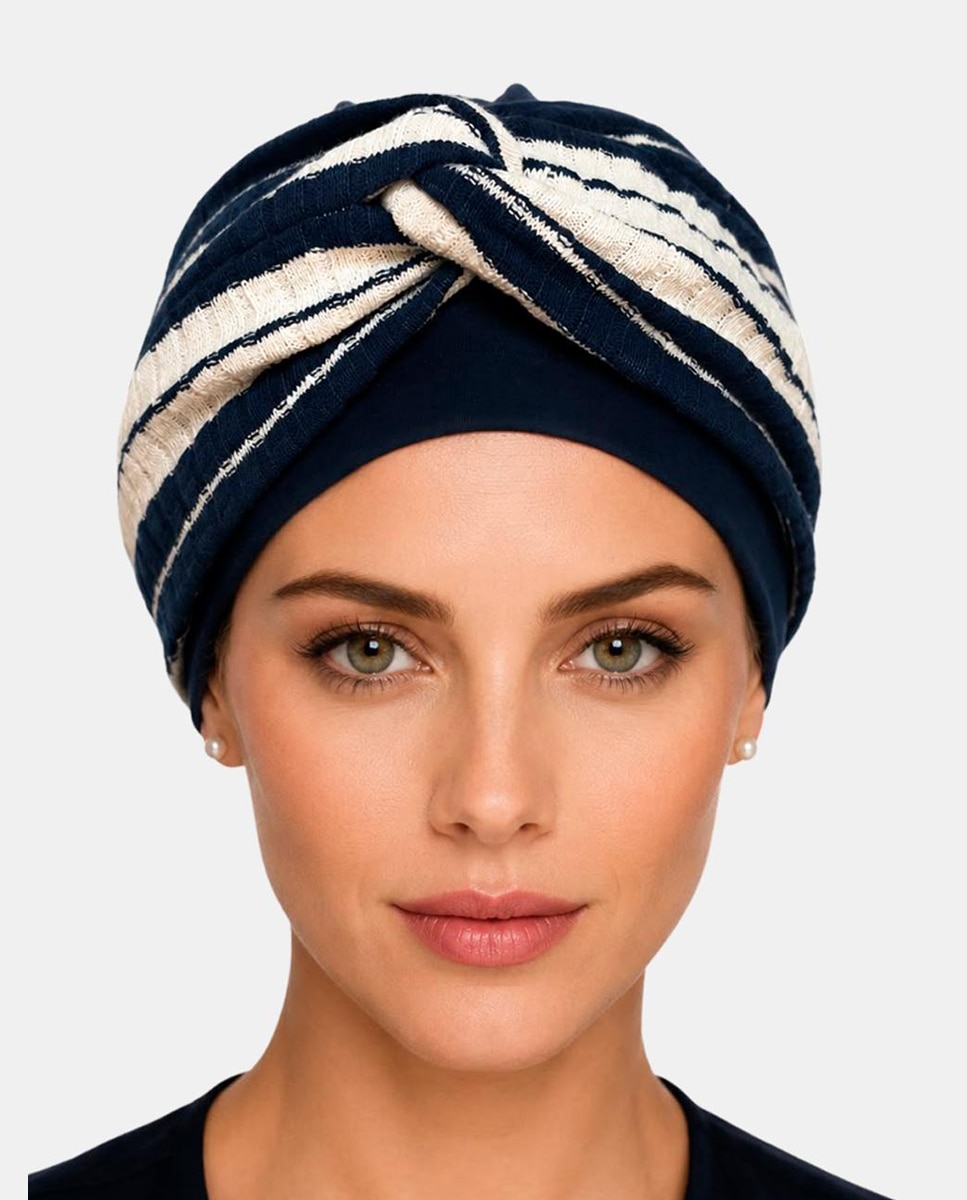 Turbante Eleganti com Cabeça 100% Bambu Azul-marinho-3