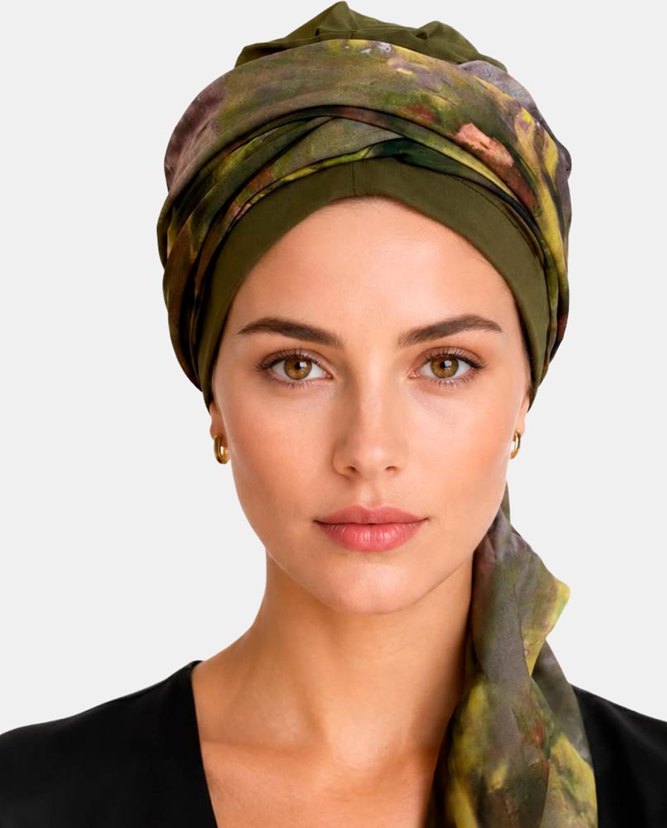 Turbante PRETTY cabeza 100% bamboo, Palas largas - Belleturban - Kaki Kaki-2