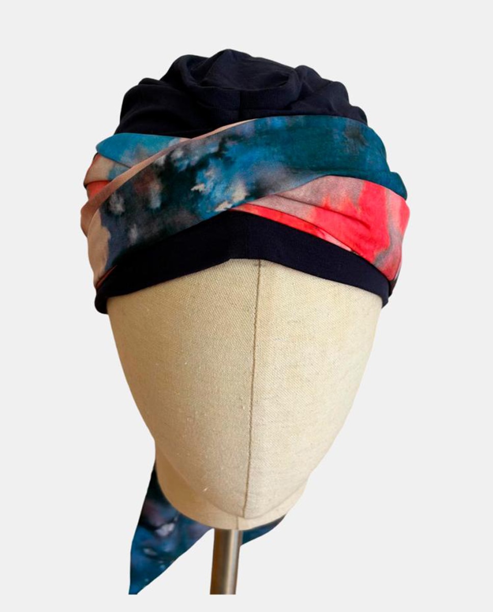 Turbante PRETTY cabeza 100% bamboo, Palas largas - Belleturban - Azul marino Azul marino-1