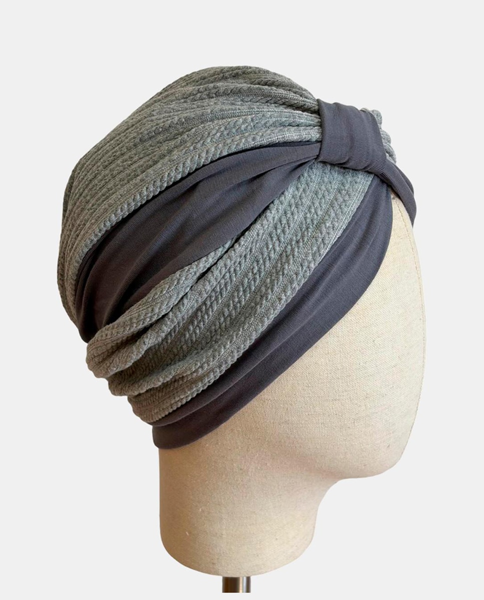 Turbante Nilo Combinado com Dois Materiais Cinzento-claro-2