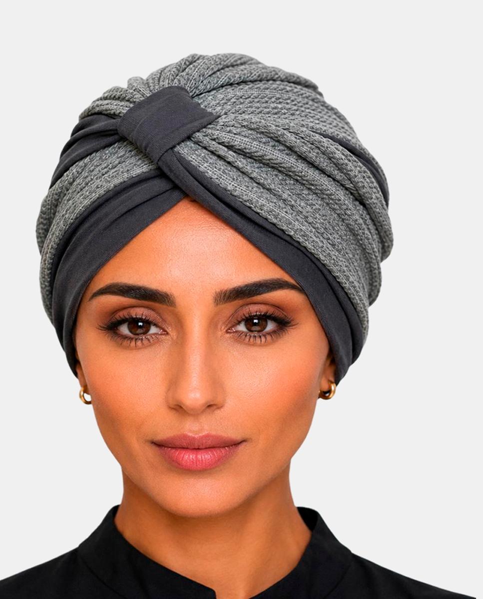 Turbante Nilo Combinado com Dois Materiais Cinzento-claro-3