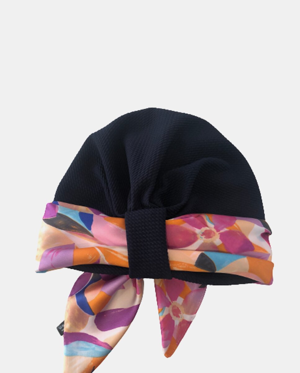 Turbante preto com lenço plissado Azul-marinho-3
