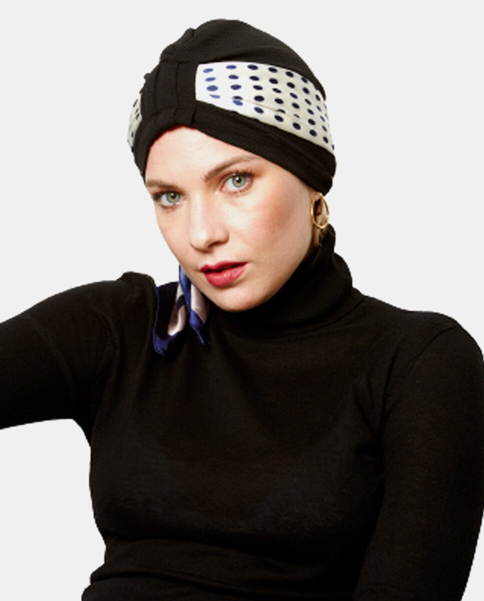 Turbante preto com lenço plissado Preto-2