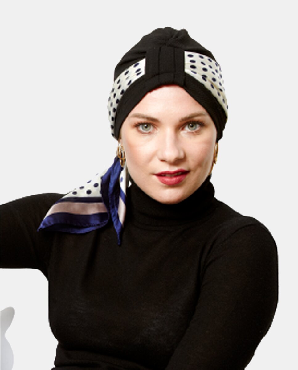 Turbante preto com lenço plissado Preto-3