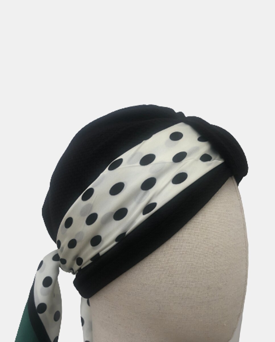 Turbante preto com lenço plissado Preto-5