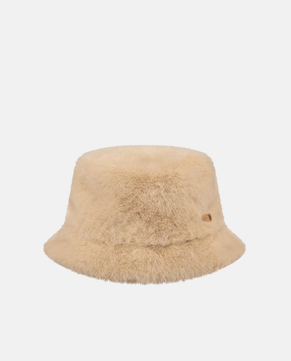 Gorro Bretia de pêlo sintético com estampado geométrico em tons cor de terra Camel-1