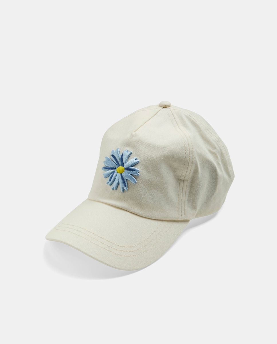 Boné com Bordado Floral Branco-1