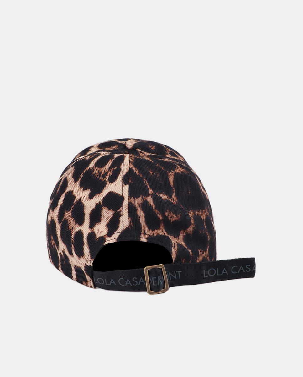 Boné com Animal Print de Leopardo e Logótipo Bordado Castanho-escuro-2