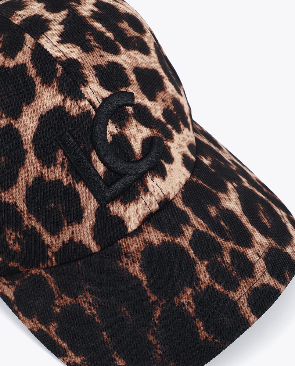 Boné com Animal Print de Leopardo e Logótipo Bordado Castanho-escuro-4