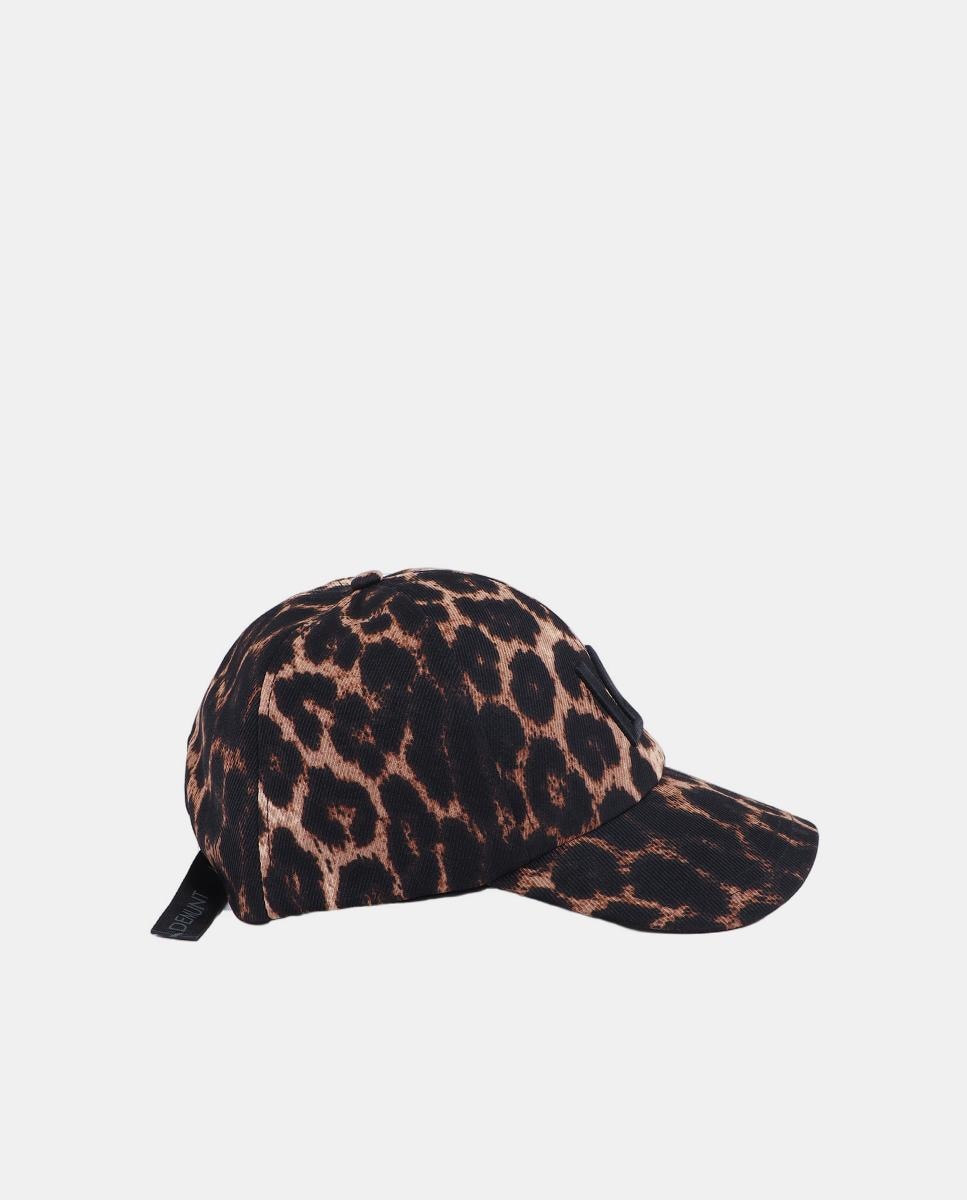 Boné com Animal Print de Leopardo e Logótipo Bordado Castanho-escuro-6