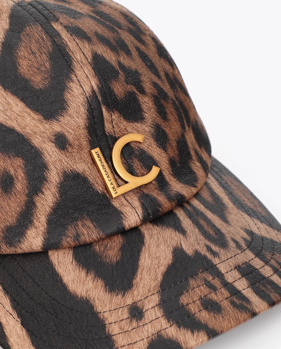 Boné Combinado com Animal Print e Eco-Couro Castanho-5