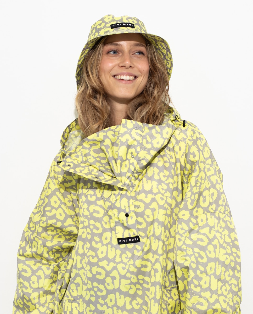 Chapéu para a Chuva com Estampado de Manchas Amarelo-4