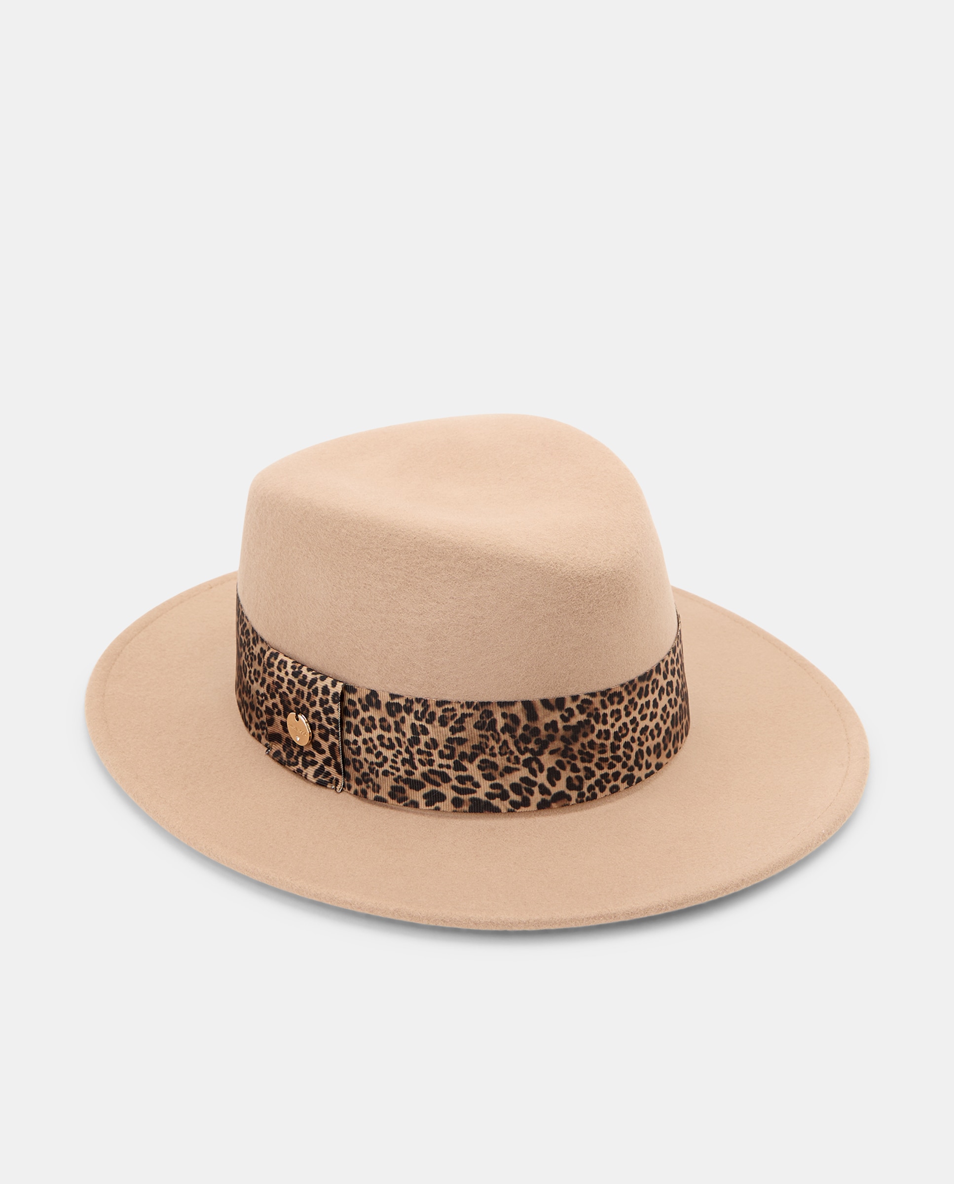 Chapéu Fedora com Fita de Animal Print de Leopardo Camel-1