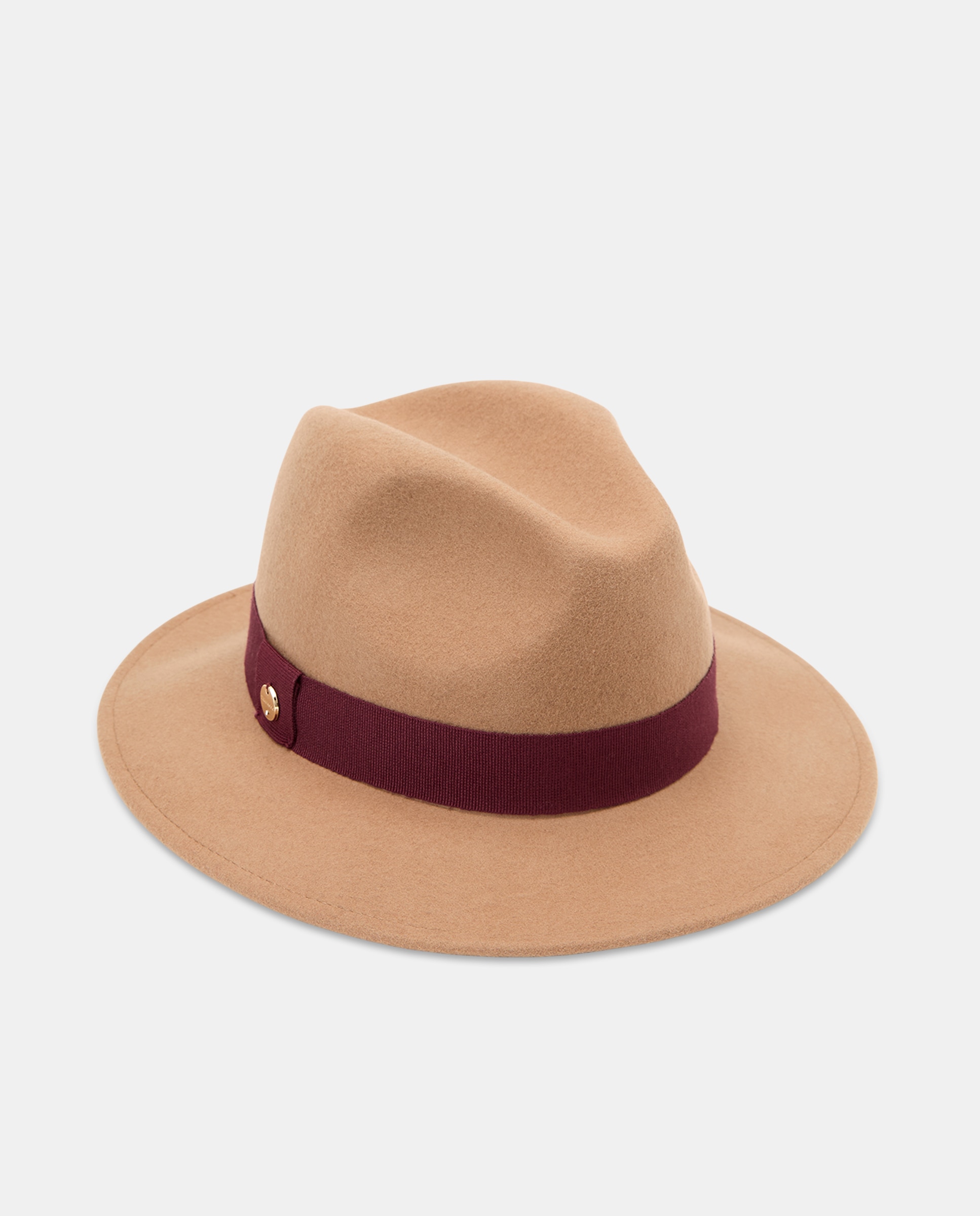 Chapéu Small Fedora com Fita Desfiada Camel-1