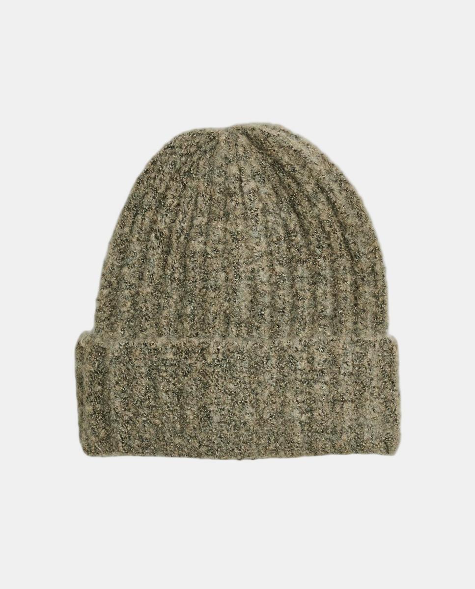 Gorro de punto con dobladillo en gris claro - Pieces - Verde Verde-1
