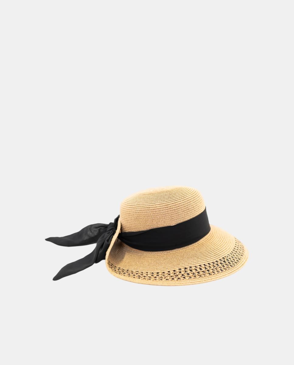 Imagen 2 de Sombrero grande de rafia sintética con detalle lazo - Nine West - Beige Beige