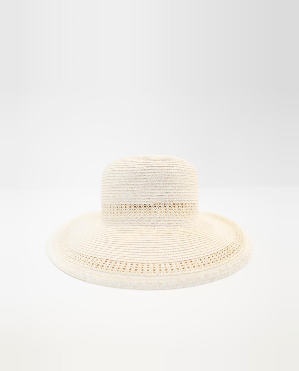 Sombrero grande de rafia sintética con apertura trasera - Nine West - Crema Crema-1