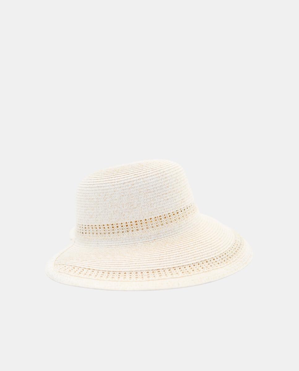 Sombrero grande de rafia sintética con apertura trasera - Nine West - Crema Crema-2