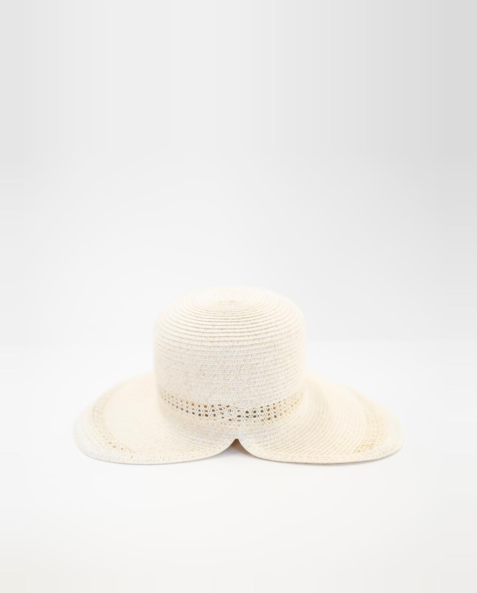 Sombrero grande de rafia sintética con apertura trasera - Nine West - Crema Crema-3