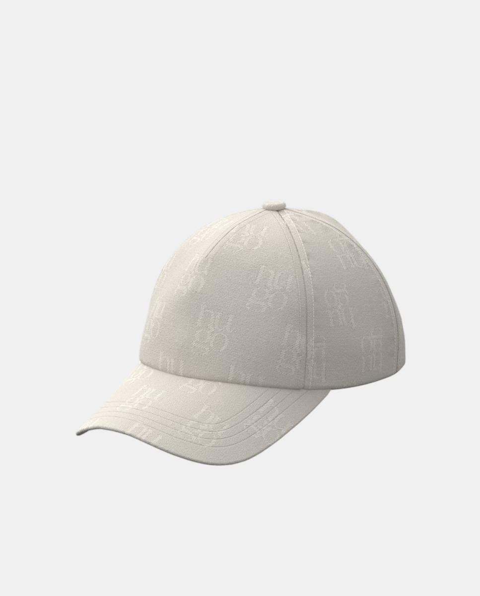 Boné de Basebol Suave de 6 Painéis em Tecido de Algodão com Logótipo de Monograma Jacquard Branco-1