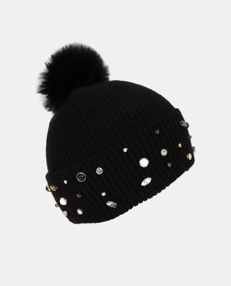 Gorro de Malha com Pérolas e Cristais Preto-2
