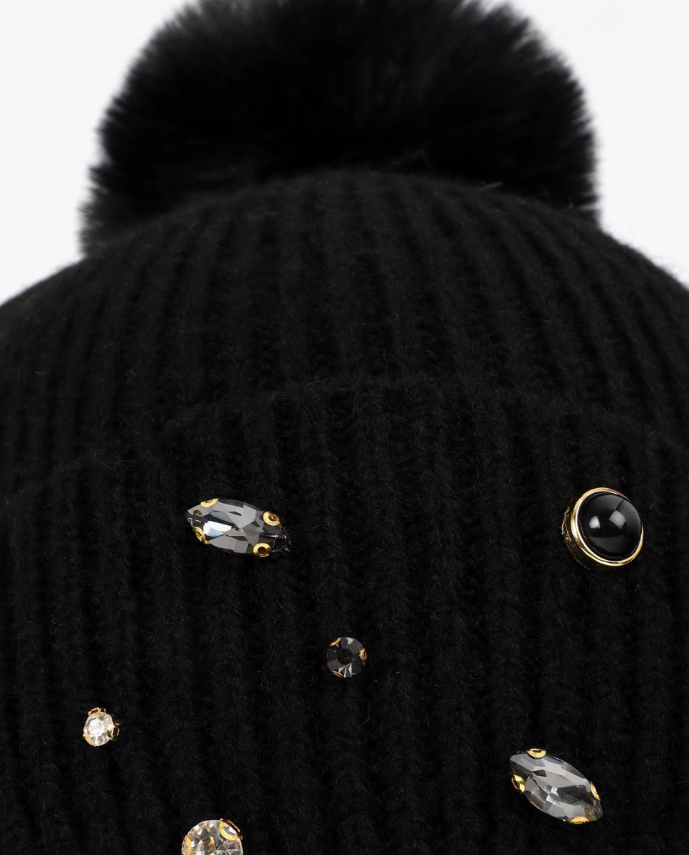 Gorro de Malha com Pérolas e Cristais Preto-3