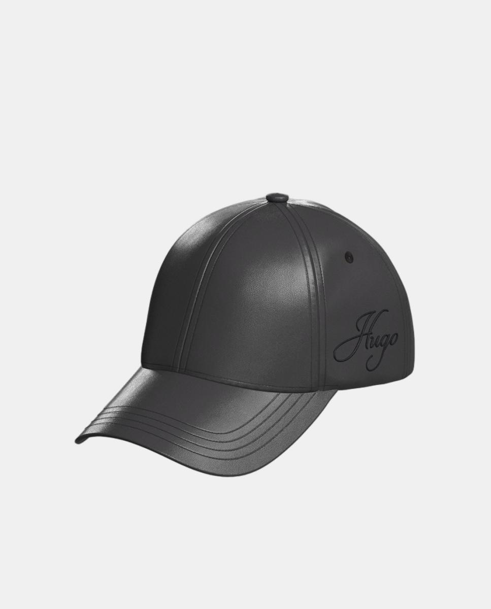 Imagen 1 de Gorra de béisbol de 6 paneles con el logotipo bordado en letra cursiva en el panel lateral - Hugo - Negro Negro