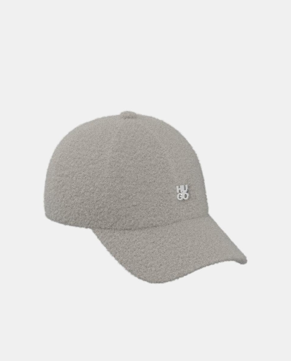 Imagen 1 de Gorra de seis paneles de tejido bouclé con el logotipo metálico de HUGO - Blanco Blanco