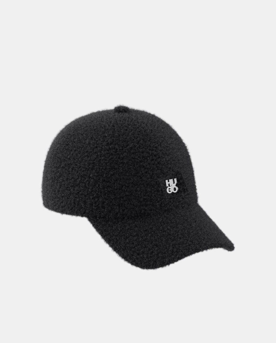 Imagen 1 de Gorra de seis paneles de tejido bouclé con el logotipo metálico de HUGO Negro