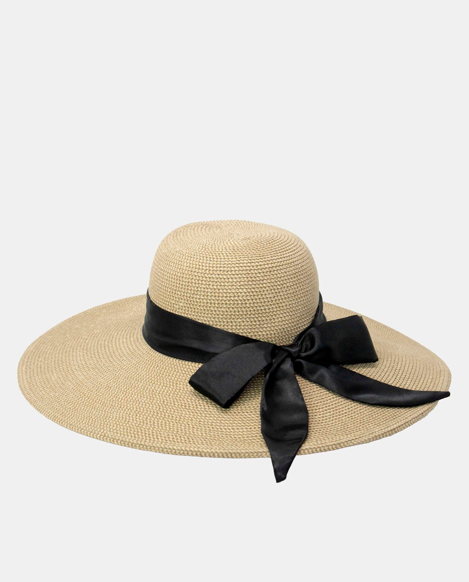 Chapéu de Palha com Proteção Solar e Laço - Cru/Preto Natural-2