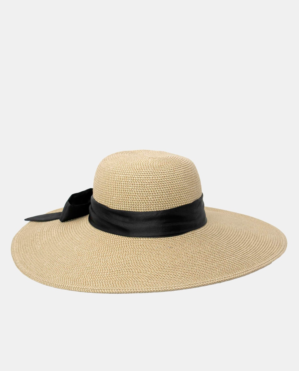 Chapéu de Palha com Proteção Solar e Laço - Cru/Preto Natural-3