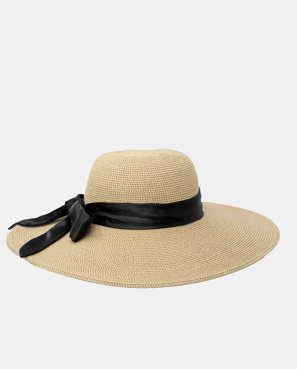 Chapéu de Palha com Proteção Solar e Laço - Cru/Preto Natural-4