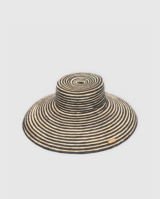 Sombrero de ala ancha de paja en tono natural y negro