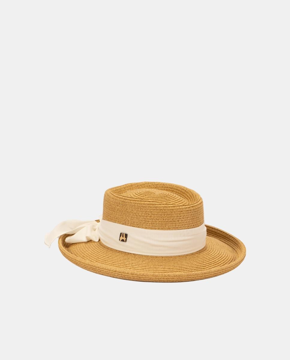 Sombrero gambler en con cinta y lazo negro - Aranda - Beige Beige-1