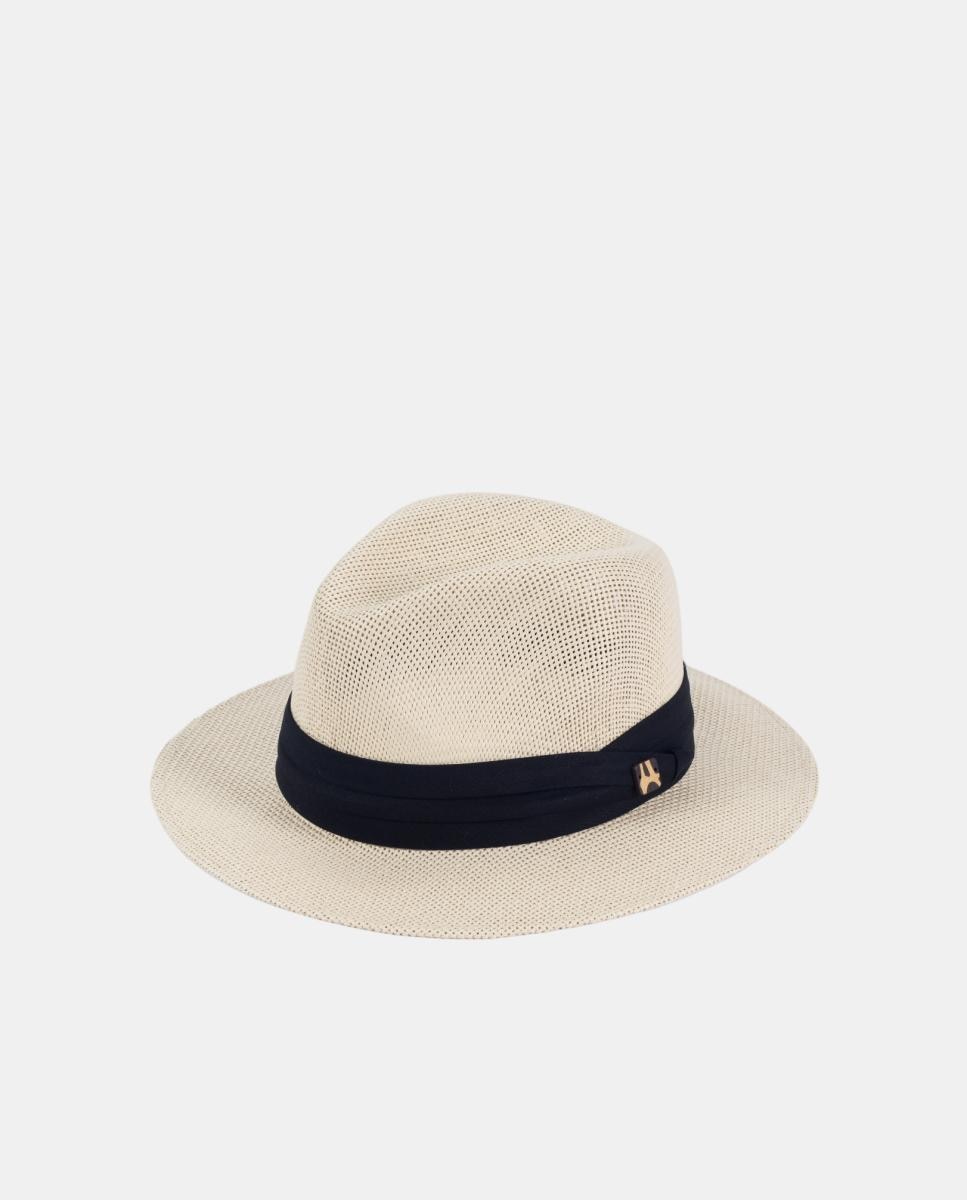 Imagen 0 de Sombrero indiana de papel en natural con cinta en negro