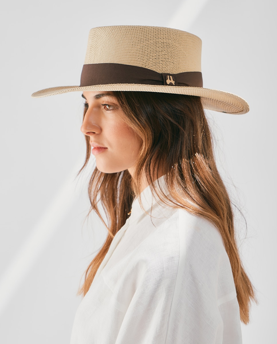 Sombrero gambler de papel en con cinta marrón - Aranda - Beige Beige-2