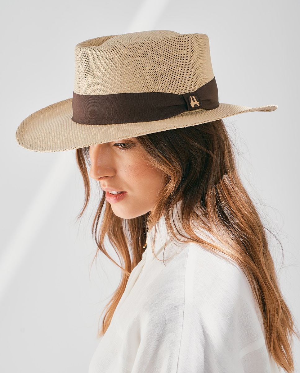 Sombrero gambler de papel en con cinta marrón - Aranda - Beige Beige-3