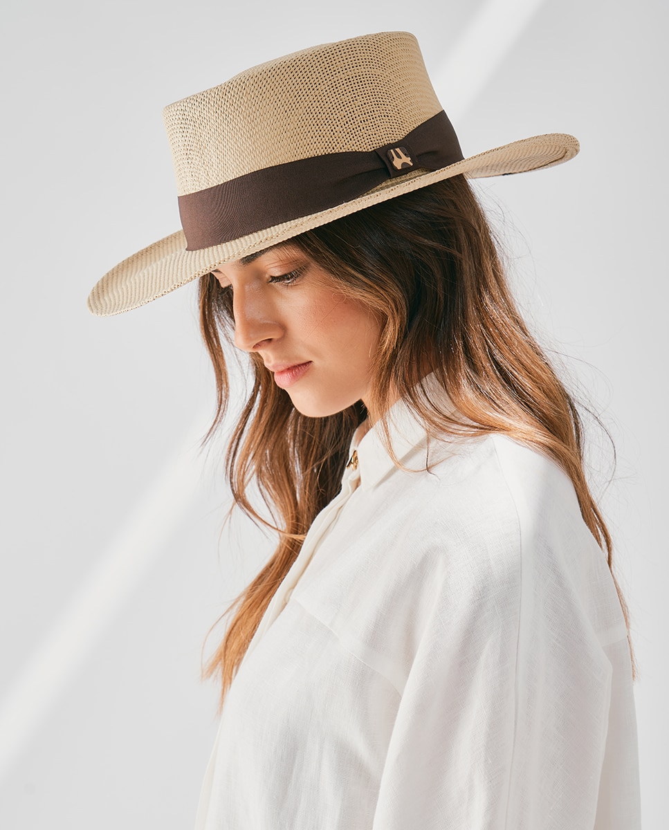 Sombrero gambler de papel en con cinta marrón - Aranda - Beige Beige-4
