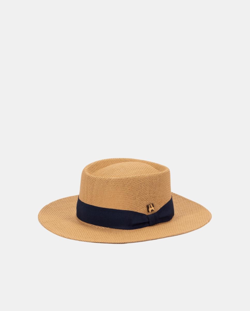 Sombrero gambler de papel en beige con cinta - Aranda - Marrón Marrón-1