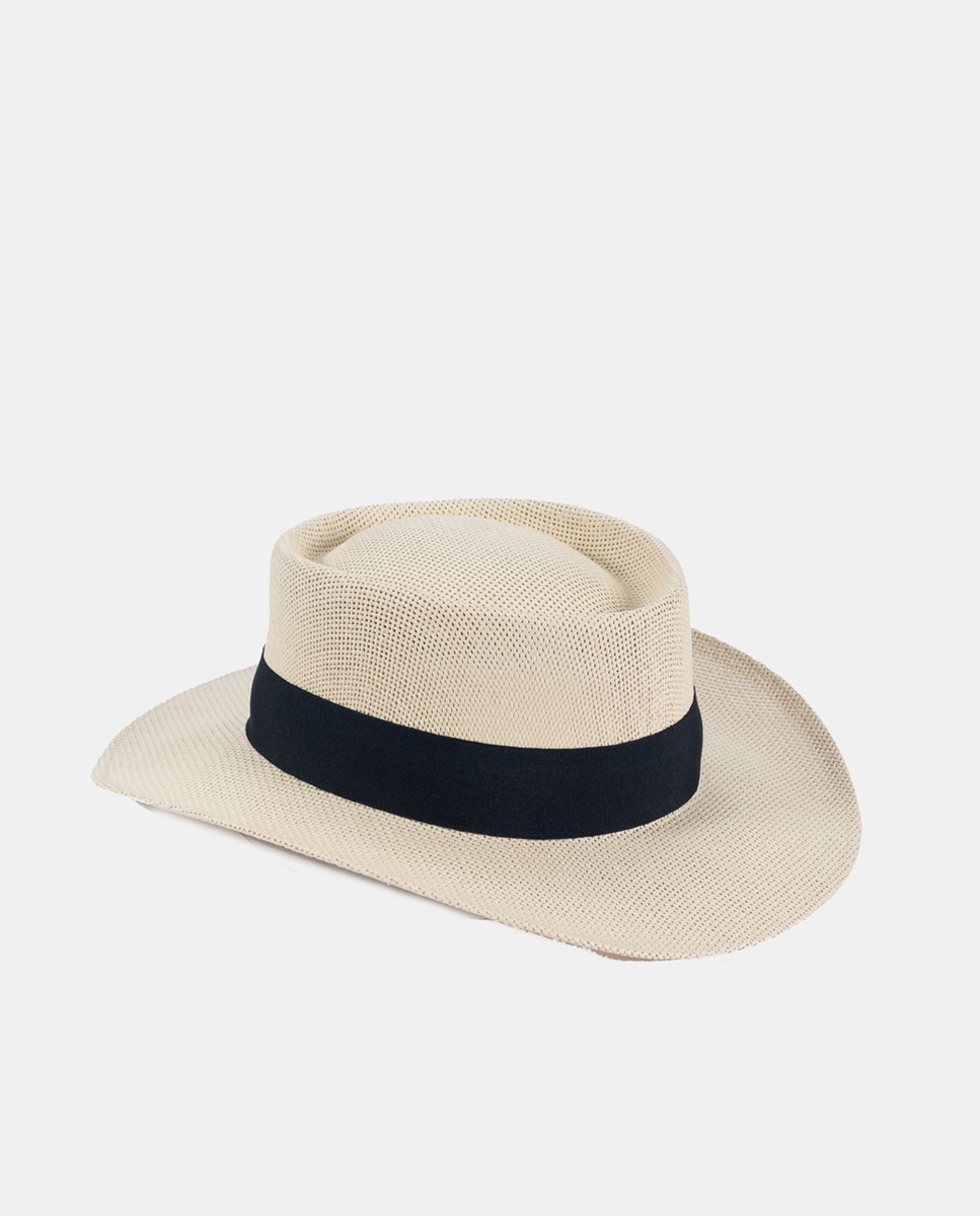 Imagen 0 de Sombrero gambler de papel en blanco con cinta en azul marino