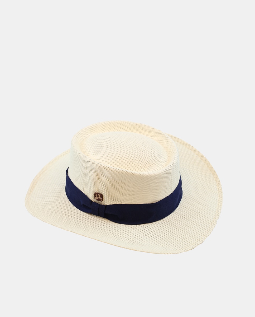 Chapéu Gambler com Fita - Branco/Azul-Marinho Branco-1