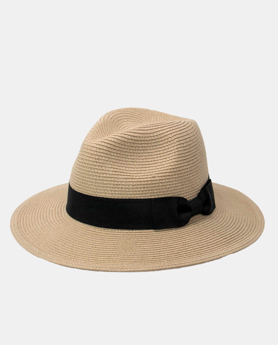 Imagem 0 de Chapéu Fedora com Proteção Solar e Fita - Cru/Preto