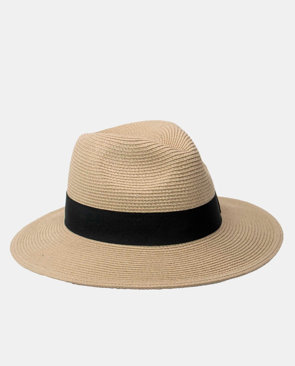 Chapéu Fedora com Proteção Solar e Fita - Cru/Preto Natural-2