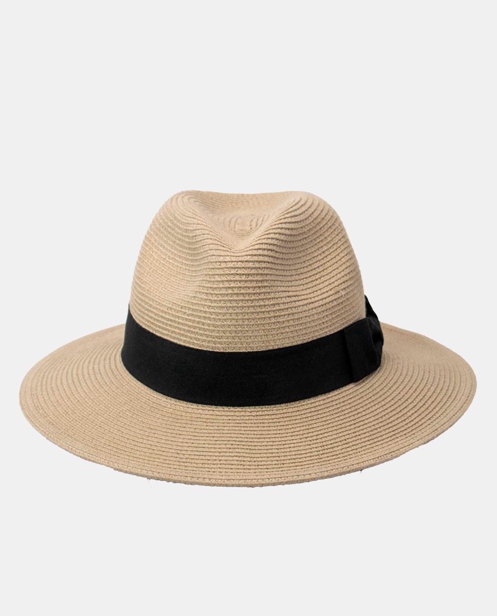 Chapéu Fedora com Proteção Solar e Fita - Cru/Preto Natural-3