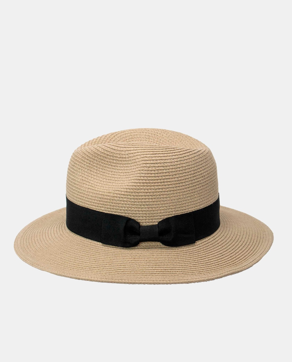 Chapéu Fedora com Proteção Solar e Fita - Cru/Preto Natural-4