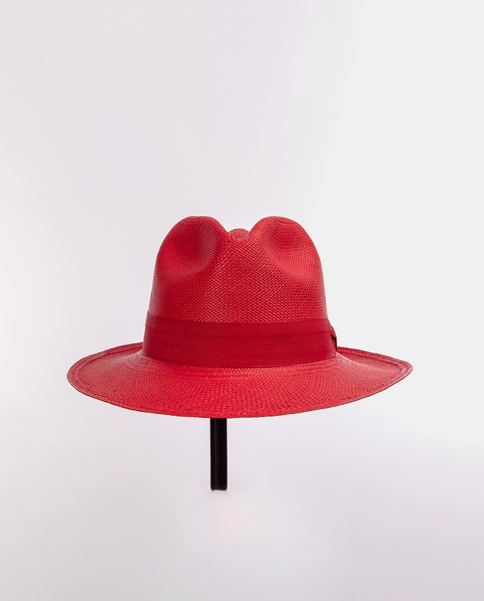 Chapéu Feito à mão em Palha Toquilla - Vermelho Vermelho-3