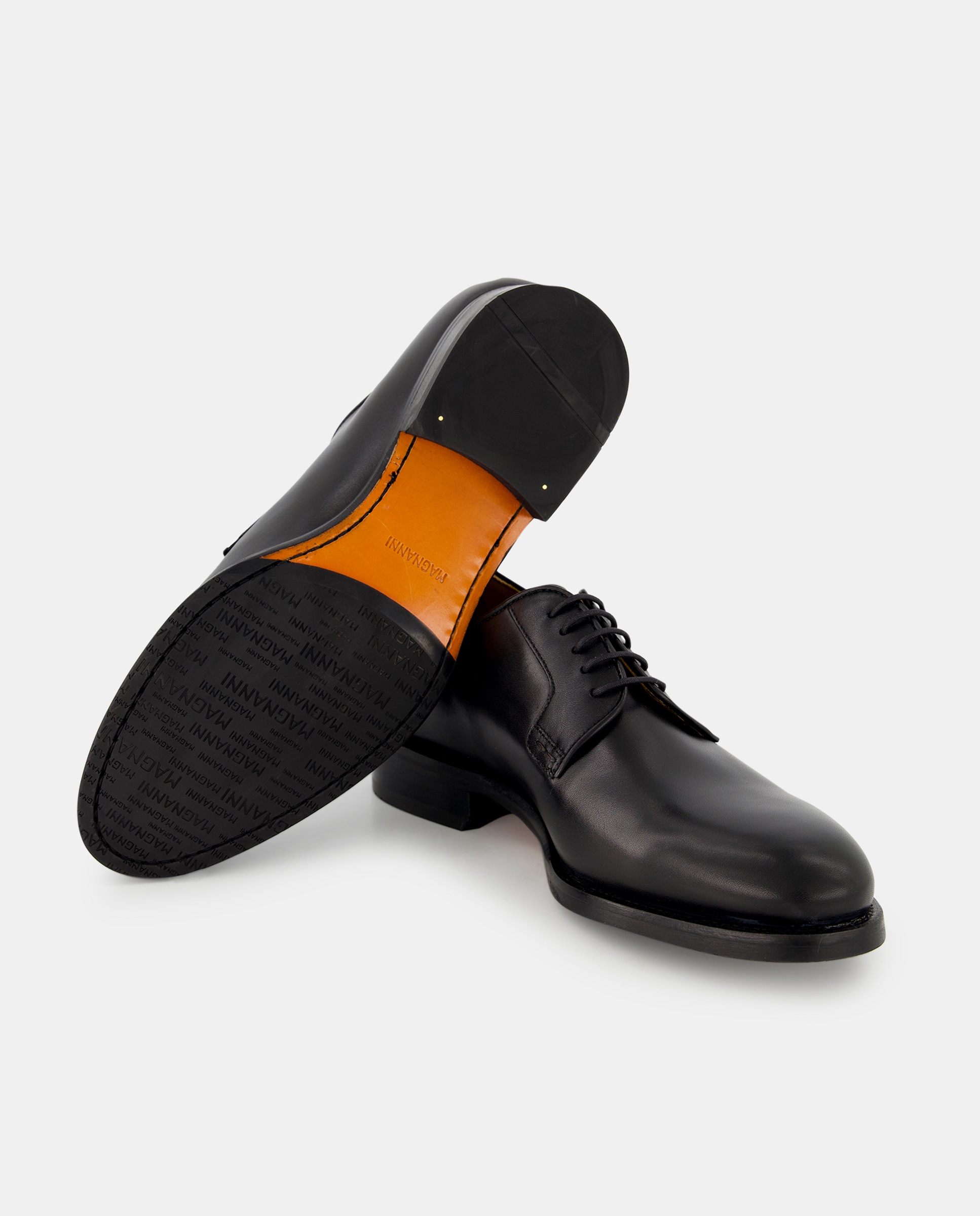 Sapatos de Atacadores com Pala Lisa, Sola de Couro e em Pele Preto-2